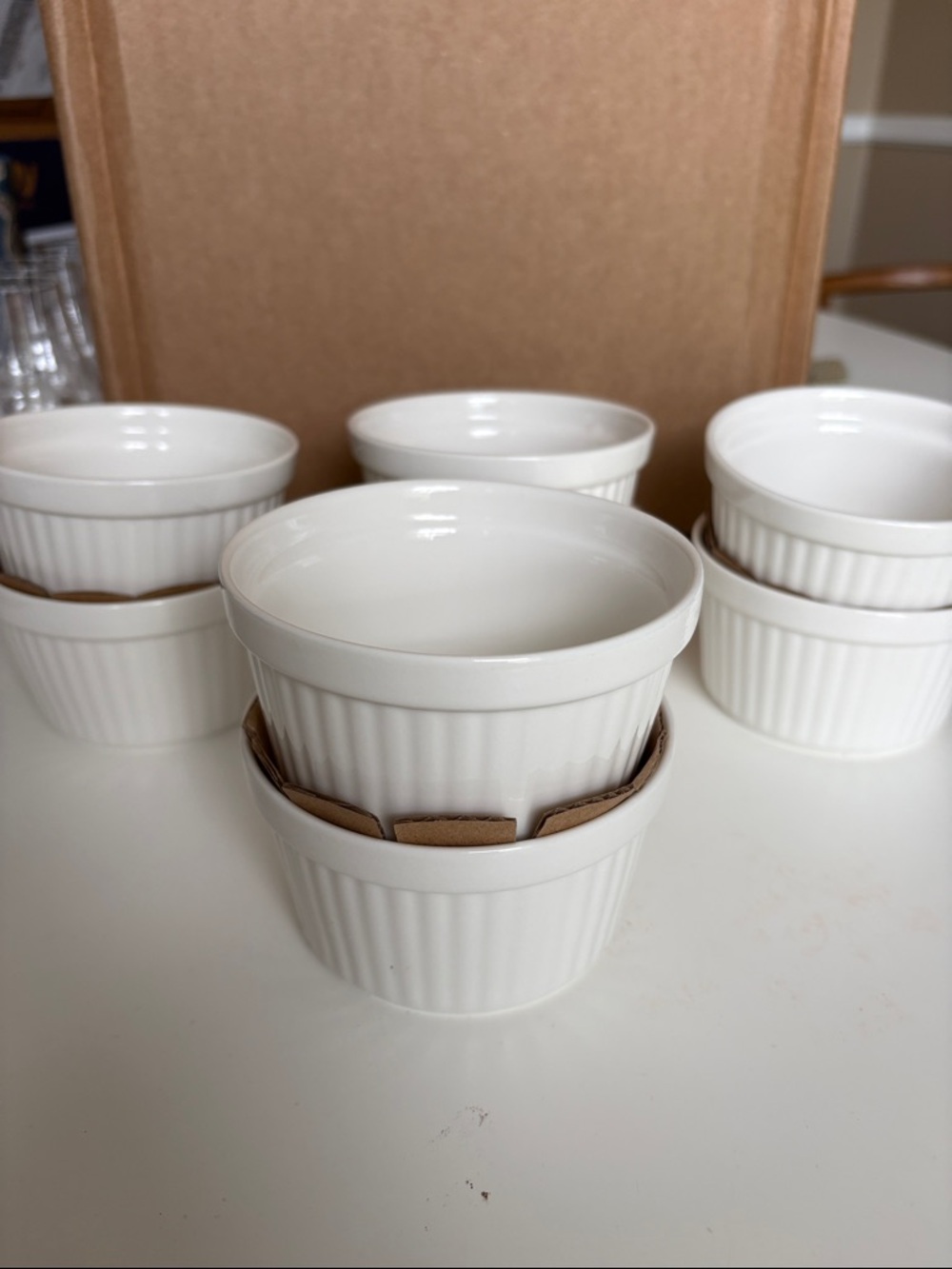 NWOB Set of 8 White Ceramic Ramekin Set - Classic Ovenproof Prep Bowls